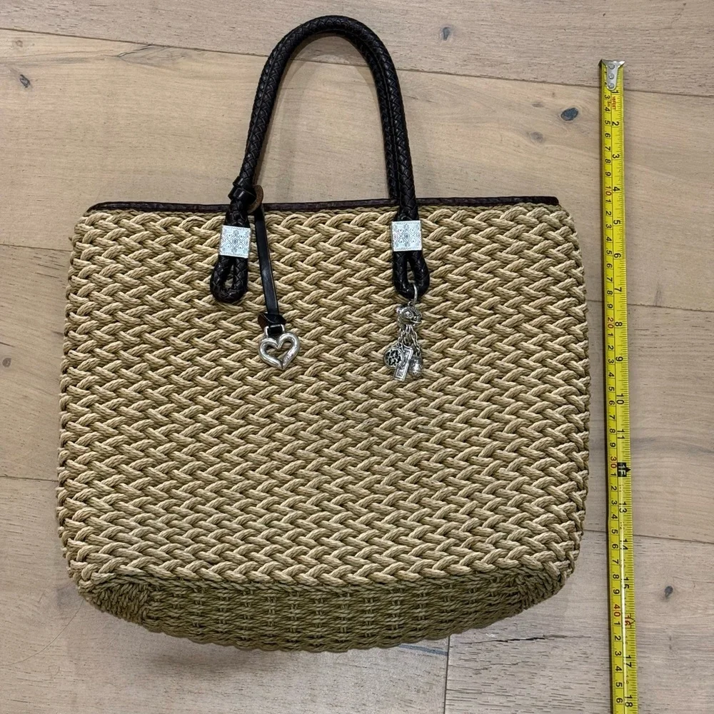 Brighton Tote Woven Jute Braided Leather Handles & Charms - Picture 2 of 11